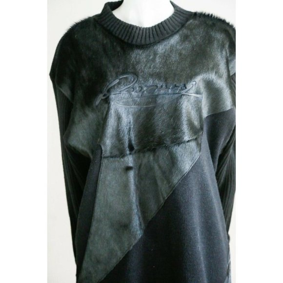 Vintage Davoucci Knit Cow Skin Patchwork Long Sleeve Pullover L - Picture 4 of 12